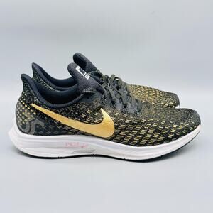 Nike Shoes Womens 8 Black Gold Air Zoom Pegasus 35 Mesh Running Athletic Sneaker